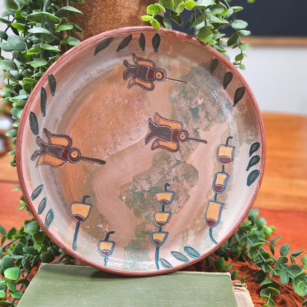 Seminario Urubamba Cusco Peru Pottery Plate 9" Hand Painted Bird Folk Art